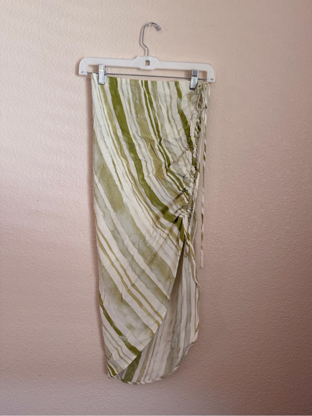 Women’s Green and White Striped Wrap Skirt - Lightweight Summer Style - Picture 2 of 9